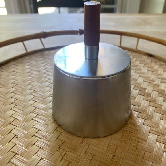 Vintage MCM Italian-made Stainless Steel and Teak Wood Sugar Dish - Picture 5 of 7